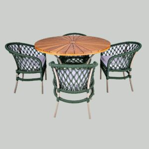 Conjunto de Mesa Maria, 4 cadeiras e uma ema mesa com tampo de maideira cumarú.